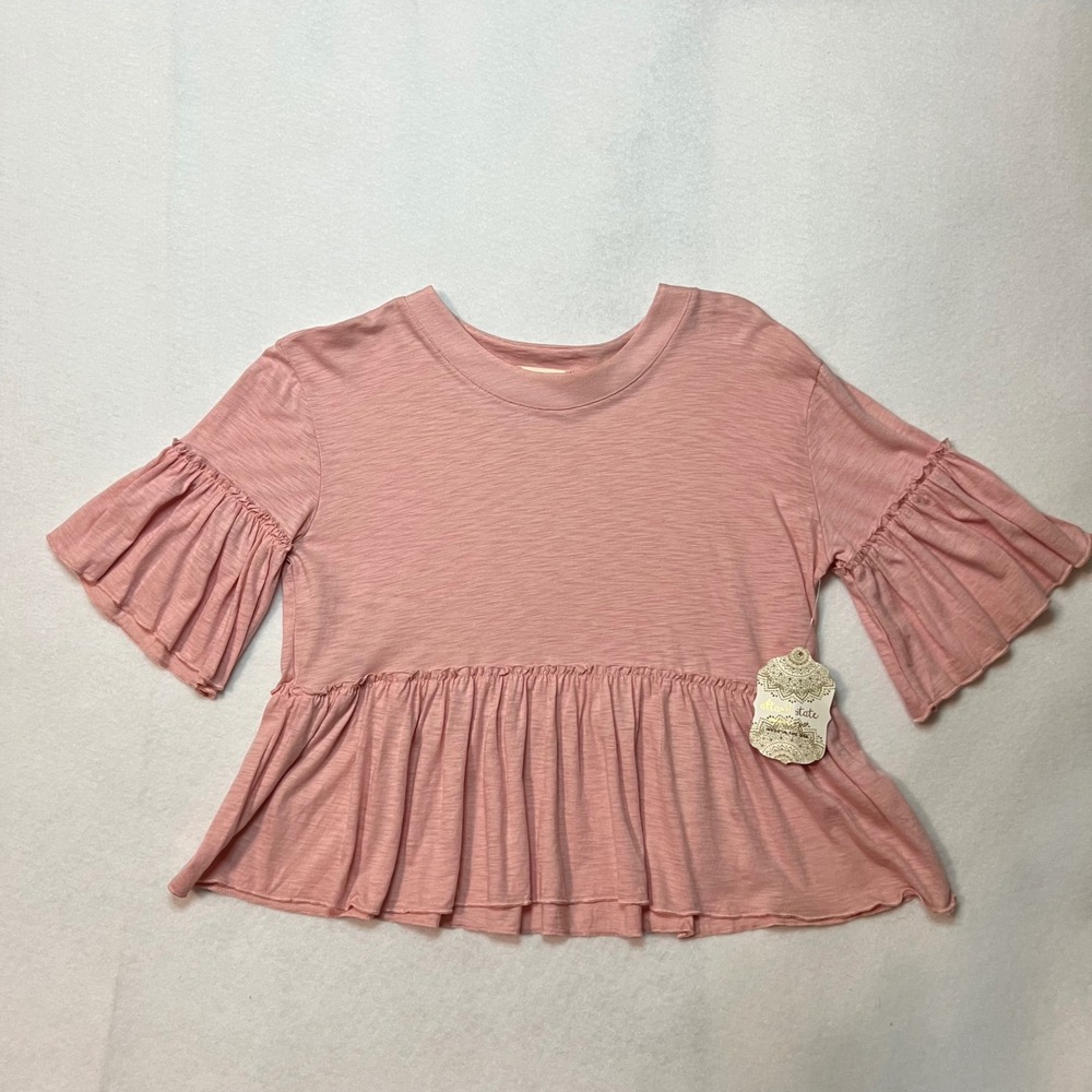 New Altar'd State Women's XS Pink Cottagecore Coquette Ruffle Sleeve Peplum Top